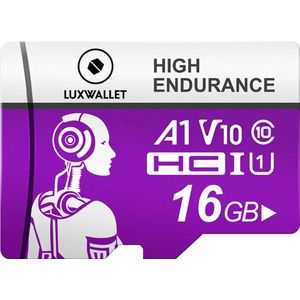 LUXWALLET® HC U1 - 16 GB Micro SD Kaart - TF Klasse 10 - High Endurance - Snelle Gegevensoverdracht - Paars