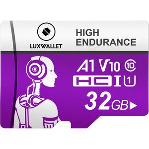 LUXWALLET® HC U1 - 32 GB Micro SD Kaart - TF Klasse 10 - High Endurance - Snelle Gegevensoverdracht - Paars