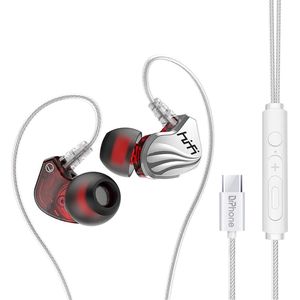 DrPhone Hi15 USB C In-Ear Oordoppen met ingebouwde DAC - Dynamische BASS - Oortelefoon met microfoon - Oorhaak Design - Passief ruisonderdrukking - Zilver