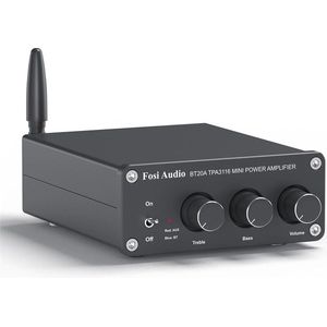 DrPhone FosiAudio Bluetooth 5.0 versterker - 2 Kanaals Stereo Amp Ontvanger - Digitale Versterker - Hi-Fi klasse D - 100W x 2 (200W) met bas- en treble-regeling (met voeding)
