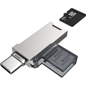 LUXWALLET C-Transit - USB-C Naar USB 2.0 Kaartlezer - Compatibel Met Micro SD Kaart - Plug-and-Play - Compact en Draagbaar – Zilver