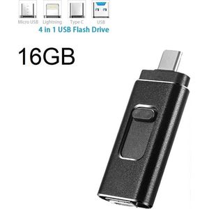 DrPhone EasyDrive - 16GB - 4 In 1 Flashdrive - OTG USB 3.0 + USB-C + Micro USB + Lightning iPhone - Android - Tablet Opslag