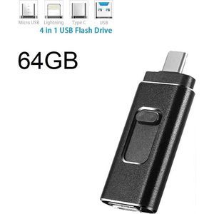DrPhone EasyDrive - 64GB - 4 In 1 Flashdrive - OTG USB 3.0 + USB-C + Micro USB + Lightning iPhone - Android - Tablet Opslag