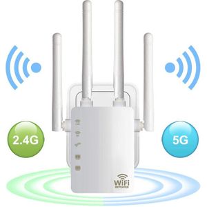 DrPhone WR4 Pro - Wifi Versterker - Range Extender - 5GHZ  + 2.4GHZ Dual Band Repeater - Router - 4 Antenne - Wit
