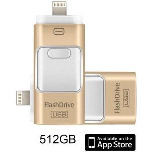 DrPhone Flashdrive 512 GB USB Stick 3 in 1 Flashdrive - OTG USB 3.0 + Micro USB + lightning iPhone - Android - Tablet Opslag - Goud