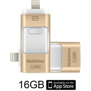 DrPhone Flashdrive 16GB - 3 in 1 USB 3.0 Micro USB Lightning - Goud