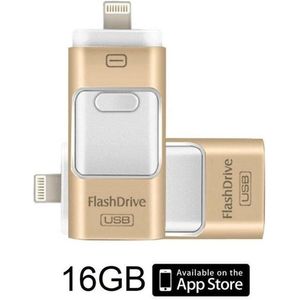 DrPhone Flashdrive 16 GB USB Stick 3 in 1 Flashdrive - OTG USB 3.0 + Micro USB + Ligtning iPhone - Android - Tablet Opslag - Goud