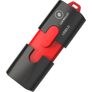 LUXWALLET PROX3 – 128GB Stick - USB 3.0 - Schuifbare Design - Snelle Overdracht - Stootbestendig Design – Zwart/Rood