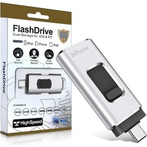 DrPhone EasyDrive - 16GB - 4 In 1 Flashdrive - OTG USB 3.0 + USB-C + Micro USB + Lightning iPhone - Android - Zilver