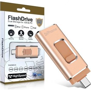 DrPhone EasyDrive - 128GB - 4 In 1 Flashdrive - OTG USB 3.0 + USB-C + Micro USB + Lightning iPhone - Android - Goud
