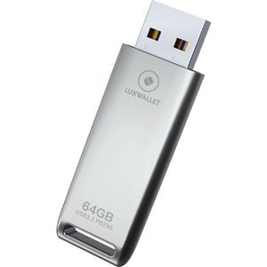LUXWALLET FlashBlaze – USB 3.2 Flashdrive – 64GB – OTG – USB-Stick - Stootbestendig Design – Leessnelheid tot 110 Mbps – Snelle Overdracht - Zilver