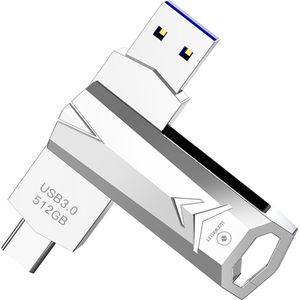 LUXWALLET DataSwift – USB 3.0 Naar USB-C 3.0 Flashdrive - 360° Rotatie – Ingebouwde Beveiliging – USB Stick ��– OTG – 512GB – Zilver