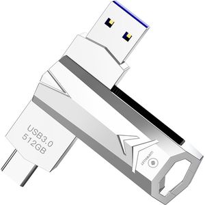 LUXWALLET DataSwift – USB 3.0 Naar USB-C 3.0 Flashdrive - 360° Rotatie – USB Stick – OTG – 512GB – Zilver
