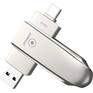 LUXWALLET FlashGuard – USB 3.2 Naar USB-C 3.1 Flashdrive - Ingebouwde Beveiliging – Metalen Behuizing – USB Stick – OTG – 128GB –Zilver