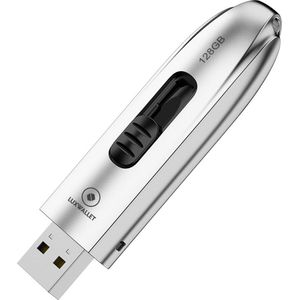LUXWALLET DataPulse – USB 3.1 Flashdrive - Uitschuifbaar Ontwerp - Ingebouwde Beveiliging – Metalen Behuizing – USB Stick – OTG – 128GB –Zilver