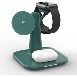 DrPhone Legend13 - 3 In 1 - 15W Magnetisch Draadloos Laadstation – Opladen Met iOS Magnetische Ring – Geschikt voor IOS iPhone 12/13/14 Pro/MAX/ IOS Smartwatch Serie 7/SE/6/5/4/3/2/1/ IOS Airpod 3/2/Pro - Groen