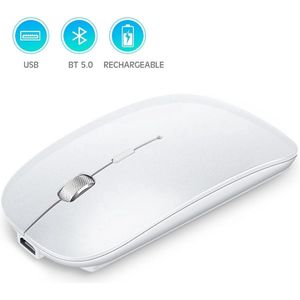 DrPhone MIX5 – Draadloze Bluetooth 5.0 + 2.4Ghz Dongle - Muis Met Metalen Scrol Wiel – Optische / Stille Muis - Wit
