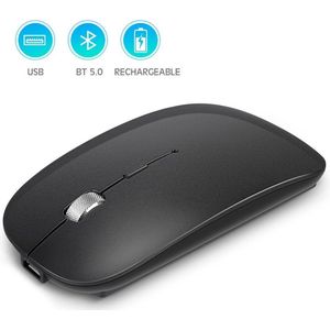 DrPhone MIX5 – Draadloze Bluetooth 5.0 + 2.4Ghz Dongle - Muis Met Metalen Scrol Wiel – Optische / Stille Muis - Zwart