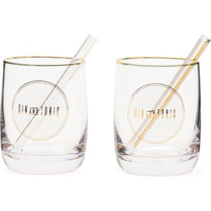 Riviera Maison Gin tonic glas, gin glazen, cocktailglazen, dranken - Le Club Gin & Tonic set - 2 stuks - glas, transparant - (ØxH) 9x13-353ML