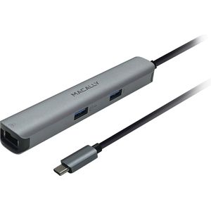 Macally UCDOCK6 Aluminium 6-in-1 USB-C hub met 1 HDMI poort, 1 Ethernet poort, 2 USB-A en 2 USB-C poorten - Spacegrijs