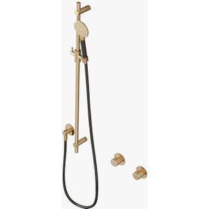 Glijstangset Hotbath Cobber Met Wandaansluitbocht En Handdouche Geborsteld Messing PVD OUTLET