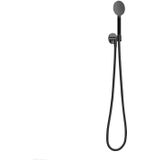 Hotbath Cobber M442 ronde handdouche met wandsteun en uitlaat en doucheslang 150cm zwart chroom hoogglans M442BK