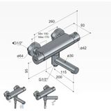 Badthermostaat Hotbath Cobber Opbouw Wegdraaibare Omstel 2-knop Mat Zwart