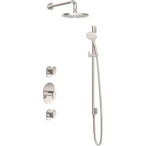 Hotbath IBS 5 Get Together Inbouw Doucheset Friendo Geborsteld Nikkel - Met Ronde 3-standen Handdouche - Wandarm - Hoofddouche 20cm - Glijstang