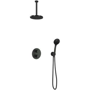 Hotbath Cobber IBS20A Inbouw Doucheset - Geborsteld Nikkel - Met Ronde Handdouche - 20cm Hoofddouche - Met Plafondbuis 30cm - Wandsteun Met Uitlaat