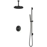 Hotbath Cobber IBS20A Inbouw Doucheset - Mat Zwart - Met Staafhanddouche - 30cm Hoofddouche - Met Plafondbuis 15cm - Glijstang Met Uitlaat - Kranen