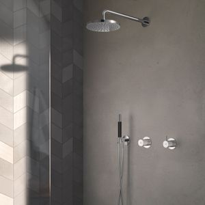 Hotbath Cobber IBS21 Inbouw Doucheset - Geborsteld Nikkel - Met Ronde 3 Standen Handdouche - 20cm Hoofddouche - Met Plafondbuis 15cm - Glijstang Met