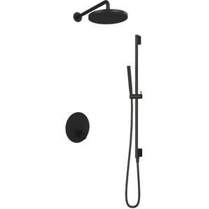 Hotbath Cobber Inbouw Regendoucheset Thermostaatkraan Met 2 Pushbuttons Rond, Wandarm, Hoofddouche 30cm, Staafhanddouche En Glijstang Geborsteld Nikkel