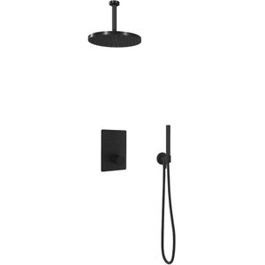 Hotbath Cobber IBS23 Inbouw Doucheset - Geborsteld Nikkel - Met Staafhanddouche - 30cm Hoofddouche - Met Plafondbuis 15cm - Wandsteun Met Uitlaat