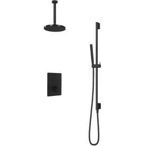 Hotbath Cobber IBS23 Inbouw Doucheset - Geborsteld Nikkel - Met Staafhanddouche - 20cm Hoofddouche - Met Plafondbuis 30cm - Glijstang Met Uitlaat