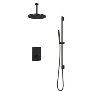 Hotbath Cobber IBS 23 inbouw doucheset - mat zwart - met staafhanddouche - 30cm hoofddouche - met plafondbuis 15cm - glijstang met uitlaat