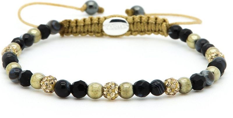 Karma Jewelry - Armband - Goud/Zwart - Natuursteen/Kristal - Verstelbaar Koord