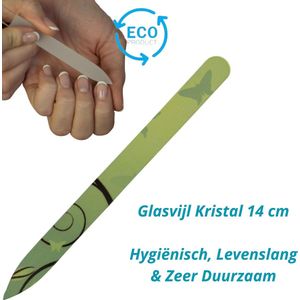 MILANO Professionele Kristal Glasvijl Nagelvijl, Glass Nailfile, enkelzijdig - Groen met vlinder