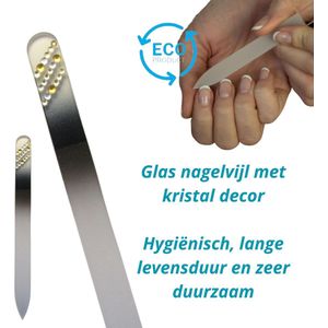 Milano Kristal Glas Nagelvijl - Glass Nailfaile - Onverslijtbaar - Zwart met steentjes 02