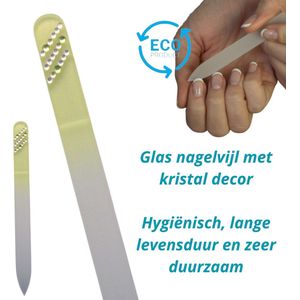 Milano Kristal Glas Nagelvijl - Glass Nailfile - Onverslijtbaar - Glazen vijl - Geel met steentjes 026