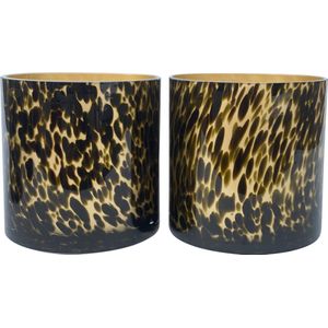 Cheetah - Theelichthouders - Waxinelichthouders - Set Van 2 - 15cm x Ø15cm - Glas