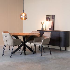 LABEL51 Lenny Eetkamerstoel - Bruin - Stof - Black Frame - Stoel - Normale eetkamerstoel - Met Armleuning - Met Wieltjes