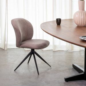 LABEL51 Kimo Eetkamerstoel - Bruin - Micro Suede - Zwart Onderstel - Stoel - Normale eetkamerstoel