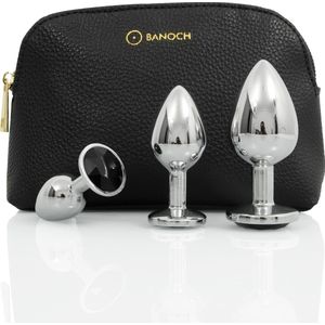 Banoch | Buttplug set aurora | metalen buttplug | Zilver | Diamant Zwart