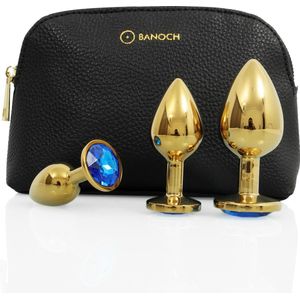 Banoch | Buttplug set aurora | metalen buttplug | Goud | Diamant Blauw