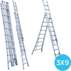 Eurostairs 3-delige Uitgebogen Reformladder - 3x9 Sporten