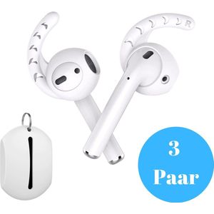KELERINO. 3 Paar Earhooks / Oorhaken geschikt voor Airpods 1 & 2 inclusief Opbergcase - Wit