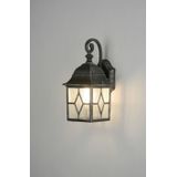 Vintage buitenlantaarn in antiek zilver met glas in lood look en schemersensor