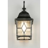 Vintage buitenlantaarn in antiek zilver met glas in lood look en schemersensor