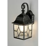 Vintage buitenlantaarn in antiek zilver met glas in lood look en schemersensor