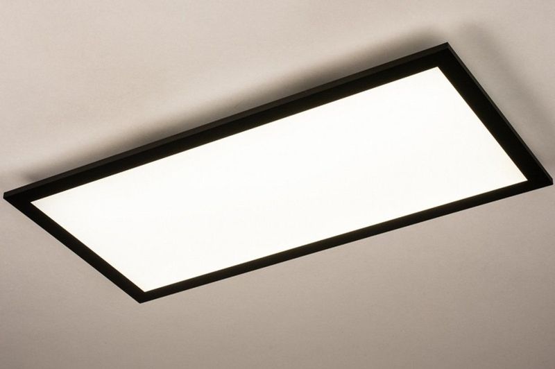 Strakke - Platte - Led Plafondlamp - Zwart - Rechthoekig - Instelbare Lichtkleur